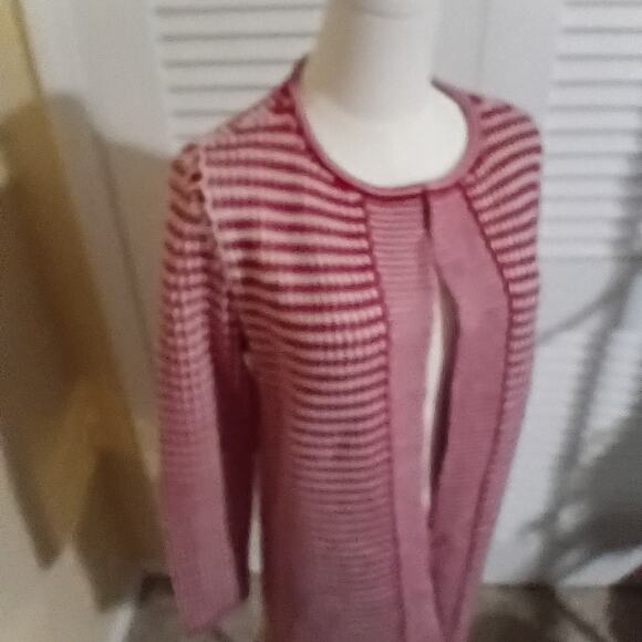 Talbots Merino Wool Small Long Cardigan Sweater Diamond Pattern Red/White - Picture 5 of 13